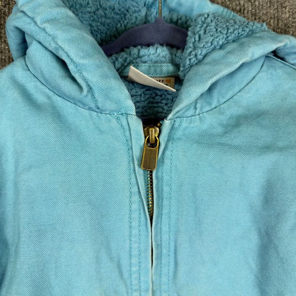 Carhartt Kids Full Zip Hooded Jacket Size XXS 4-5 Aqua Blue Sherpa Lined Teal